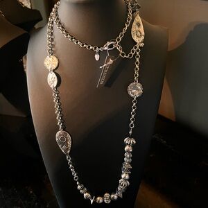 #C09.    Chico’s Unique Silver Long Necklace with Charms